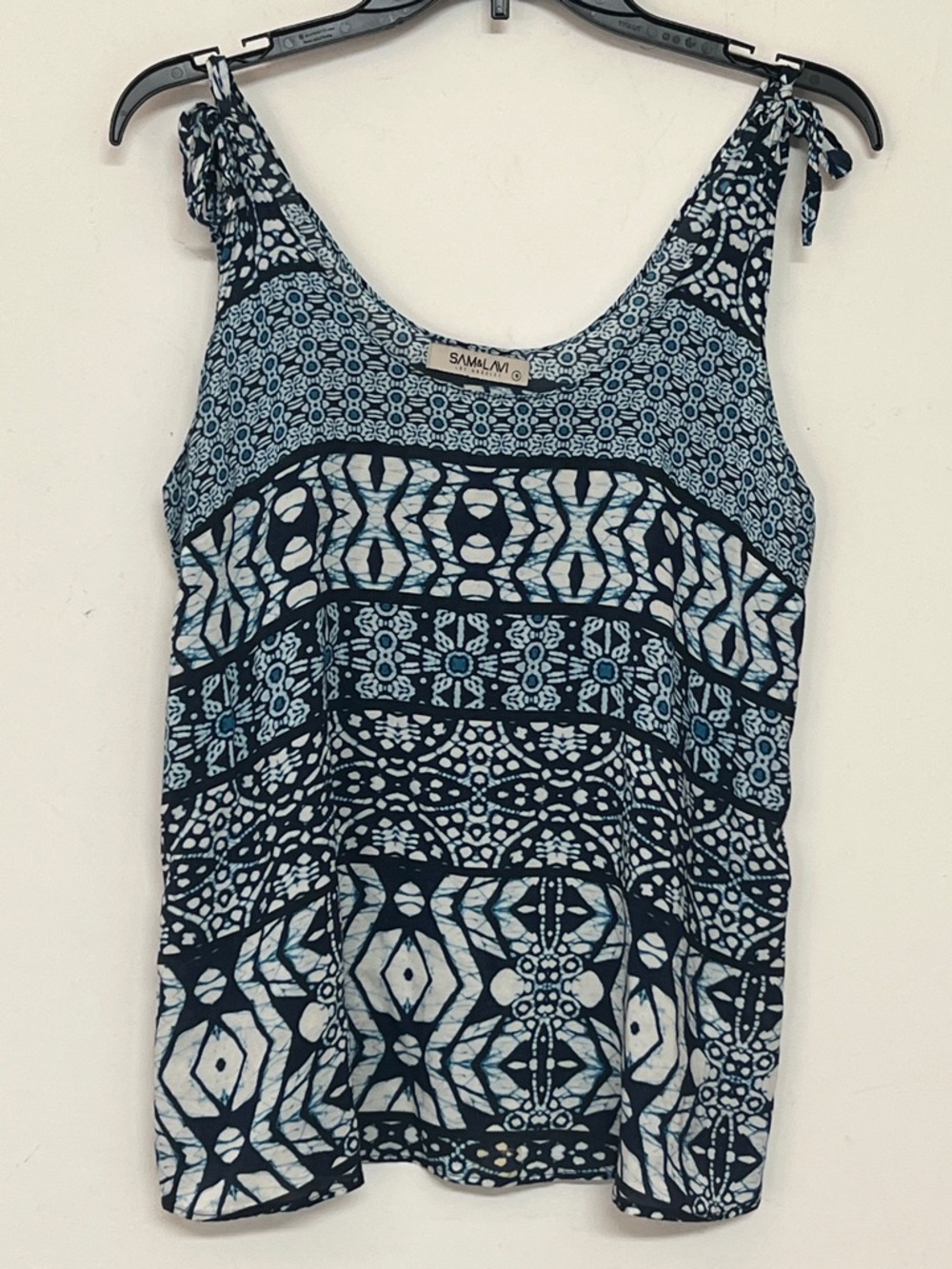 🌞 Sam & Lavi slinky Navy & Light Blue Tribal print Tie-Shoulder Camisole women S